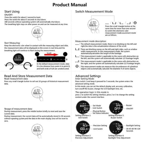 324 Ft Electronic Digital Tape Measure w/ LCD Display Digital Ruler Rechargeable - Picture 6 of 6